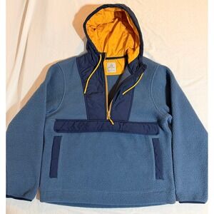 Ascend Mens Sherpa Fleece Anorak Hoodie Blue Yellow Quarter Zip Size Medium